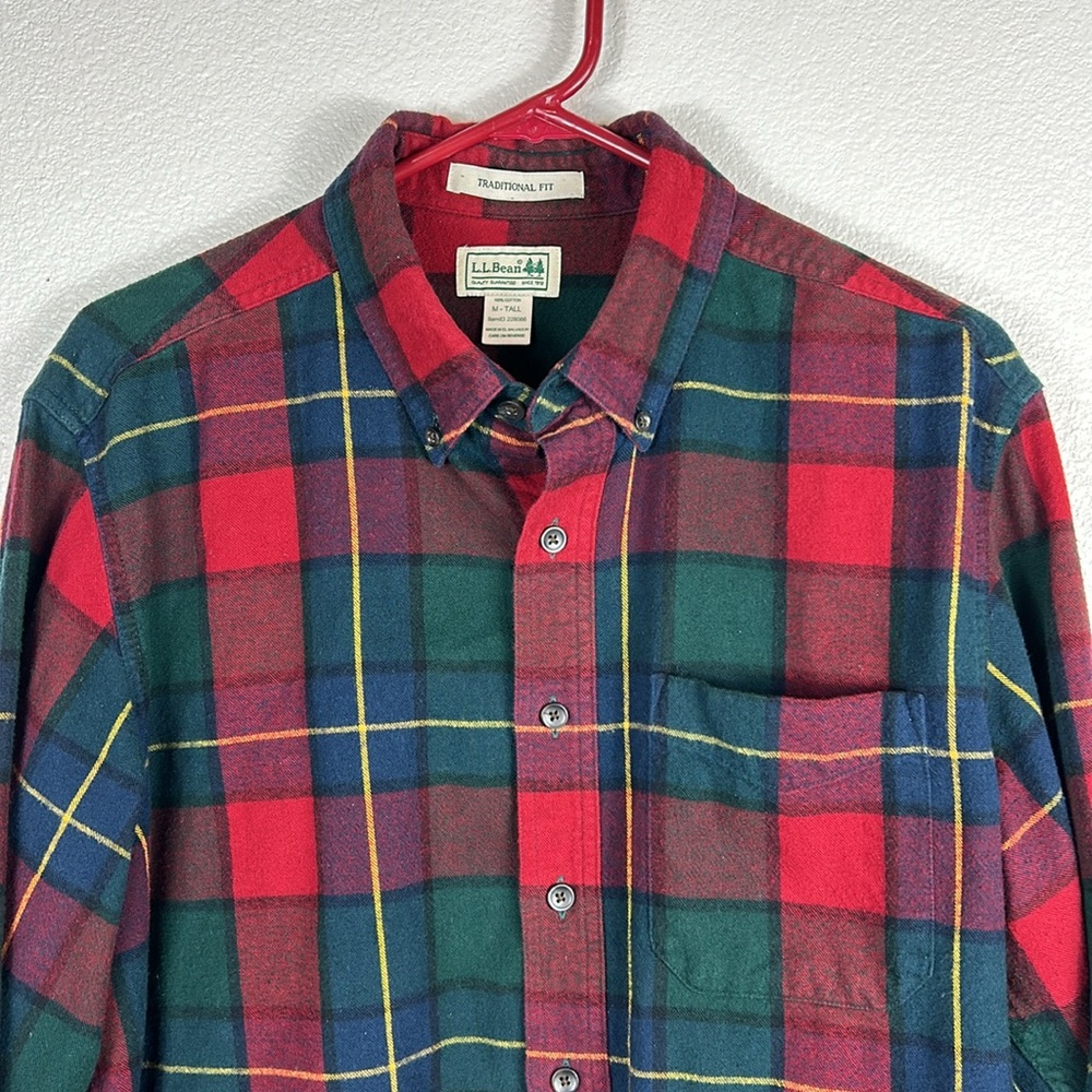 L.L. Bean Flannel Shirt Scotch Plaid Red/Green Button Up Men's Size M-Tall